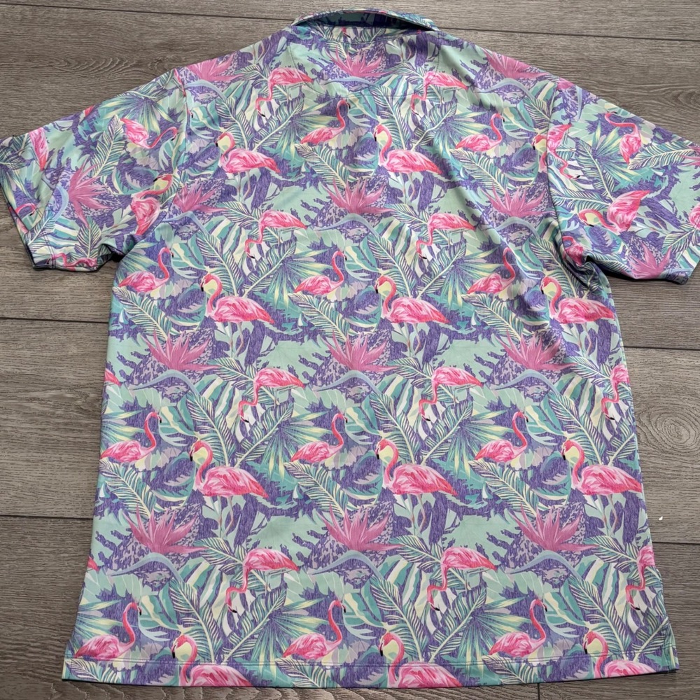 Bad Birdie Golf Polo Mens 2XL Flamingo Tropical Floral Pattern Preppy Casual - Picture 8 of 8